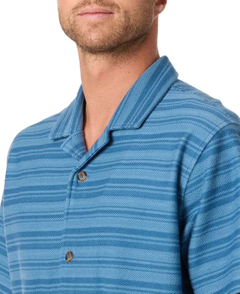 Men's Striped Herringbone Camp Collar Shirt