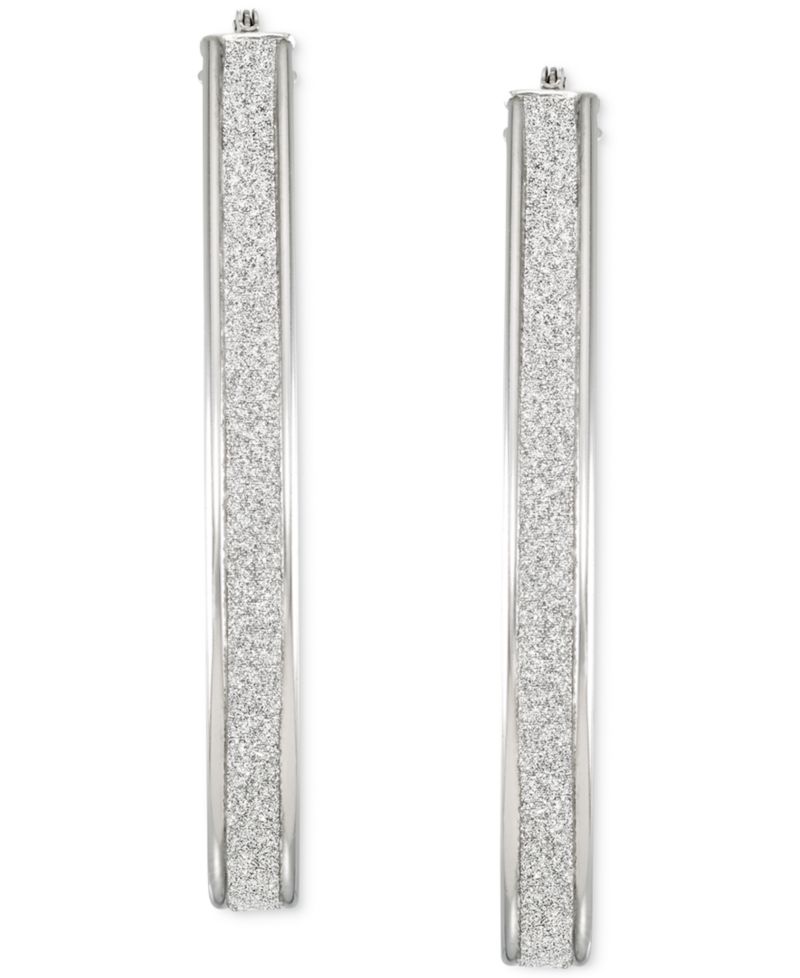 Glitter Pear-Shape Hoop Earrings in Sterling Silver