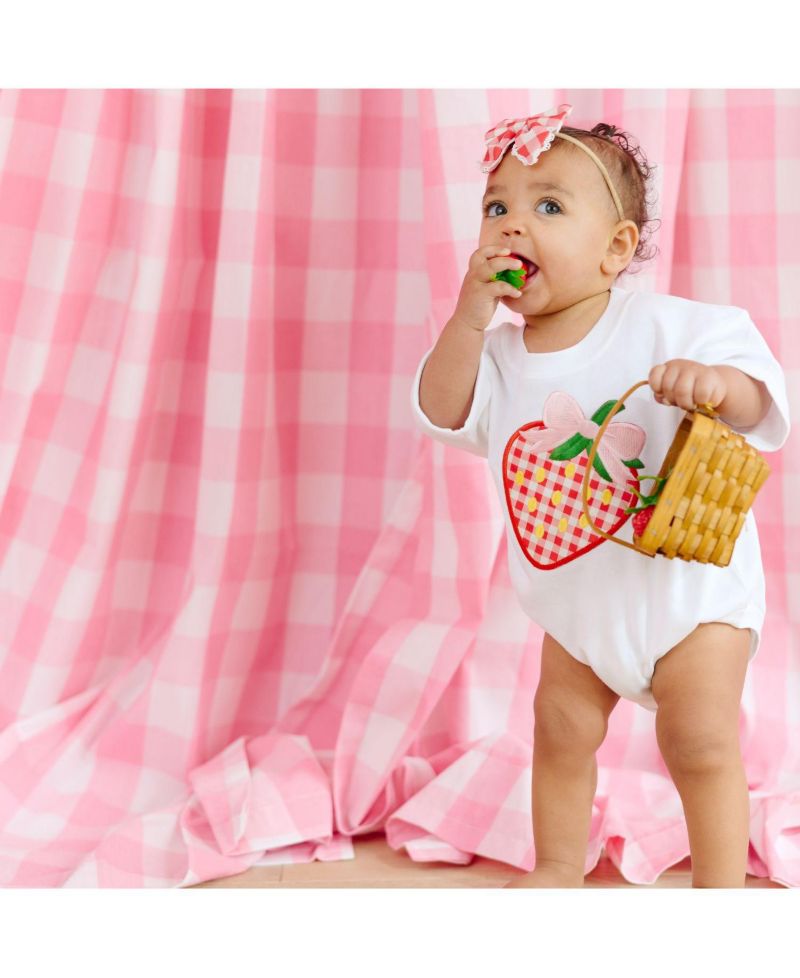 Baby Girls Strawberry Patchwork Short Sleeve Romper