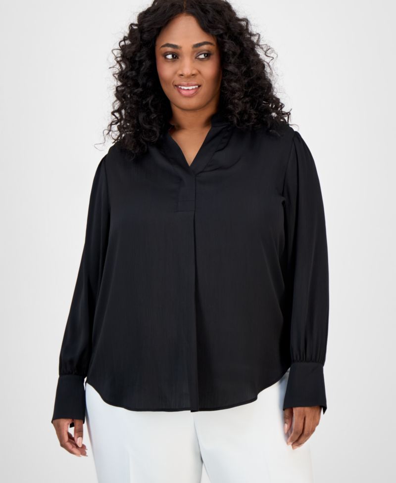 Plus Size Long-Sleeve V-Neck Blouse