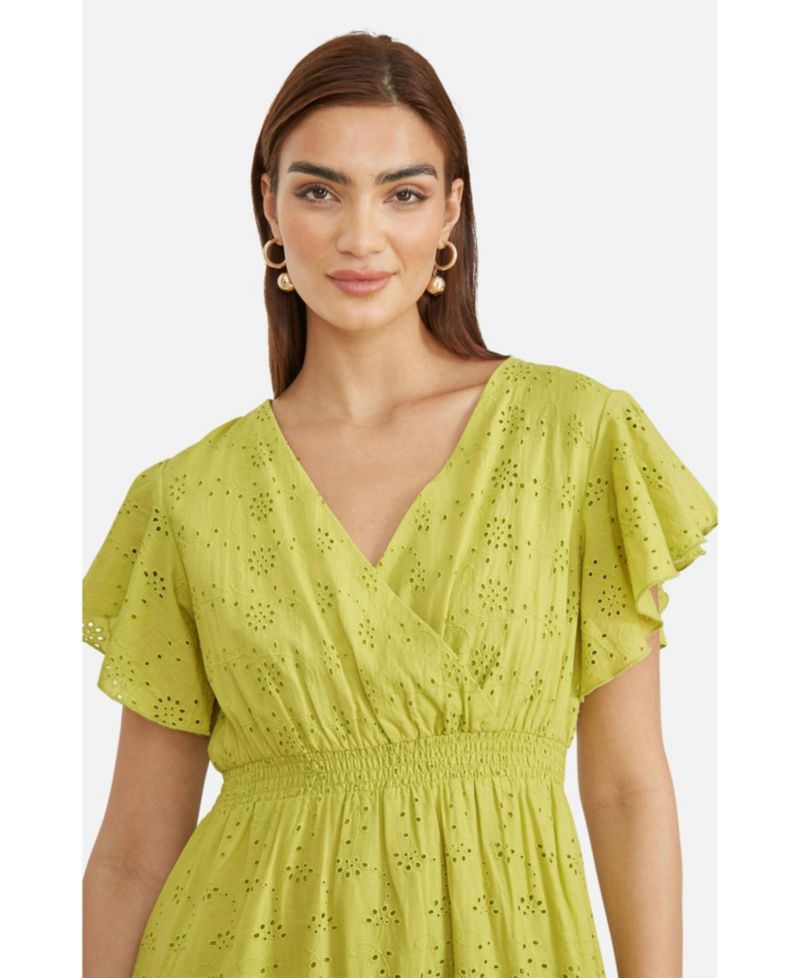 Women's Cotton Broderie Anglaise Wrap Midi Dress
