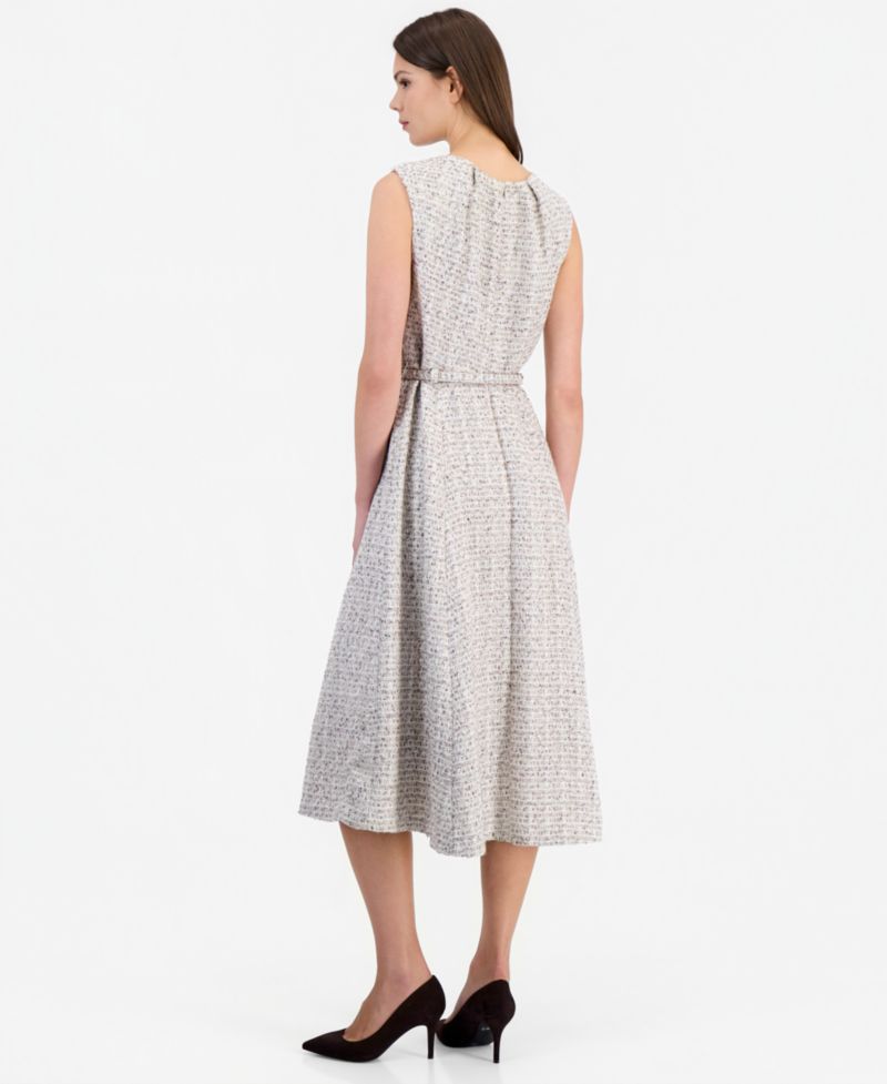 Women's Tweed Pleated A-Line Midi Dress
