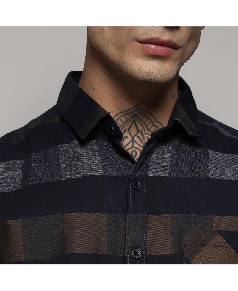 Men's Grey & Olive Green Gun Club Check Shirt