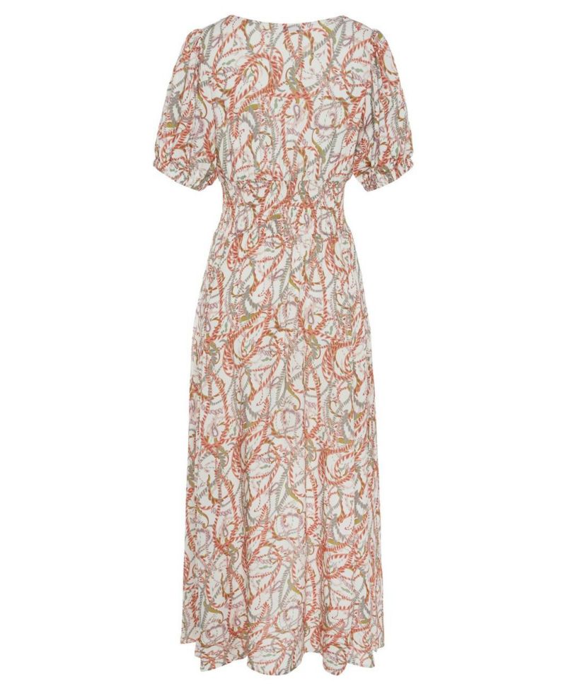 Women's Viscose Printed Puff A-Line V-Neck Empire-Waist Maxi Dress