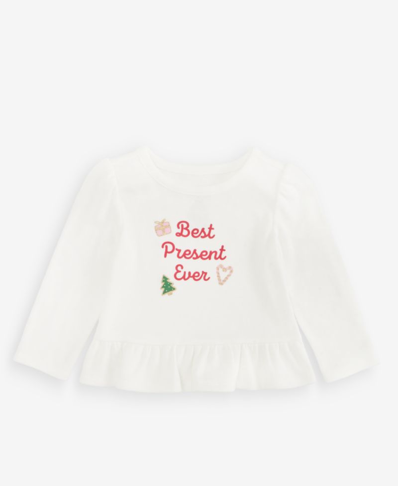 Baby Girls' 3M-24M Mix & Match Long-Sleeve Best Present Ever Peplum T-Shirt
