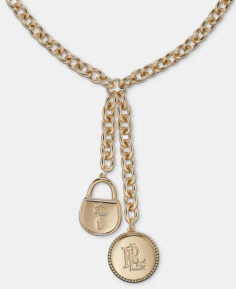 Logo Charm Lariat Necklace, 16"