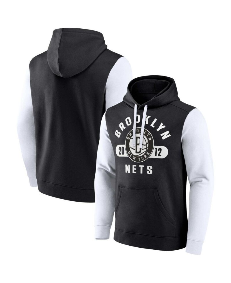 Men's Black/White Brooklyn Nets Attack Colorblock Pullover Hoodie