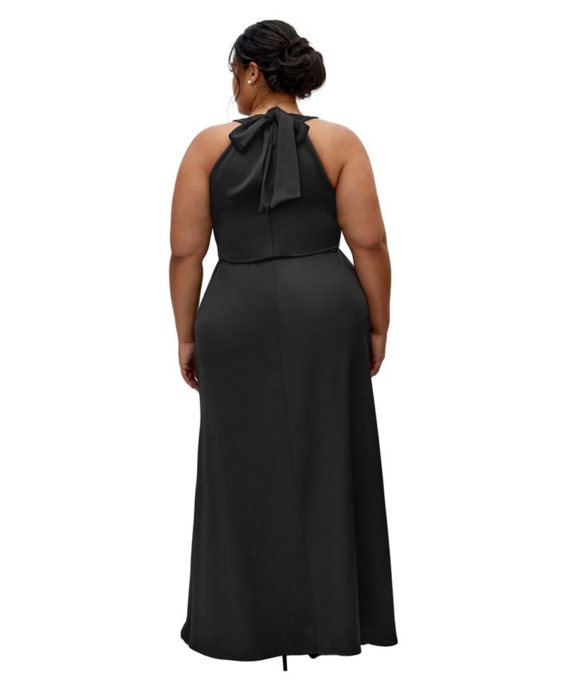 Plus Size Celina Halter Maxi Side-Pleated Dress