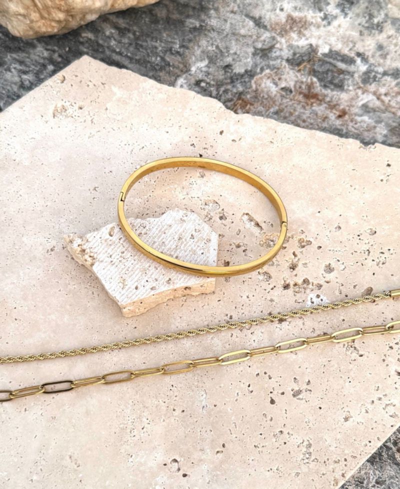 Tarnish Resistant Gold Cuff and Chain Bracelet Set