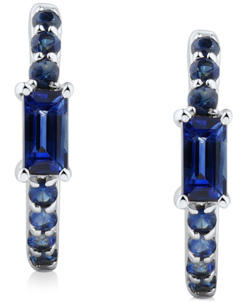 Sapphire Extra Small Hoop Earrings (1/2 ct. t.w.) in 14k White Gold, 0.43"