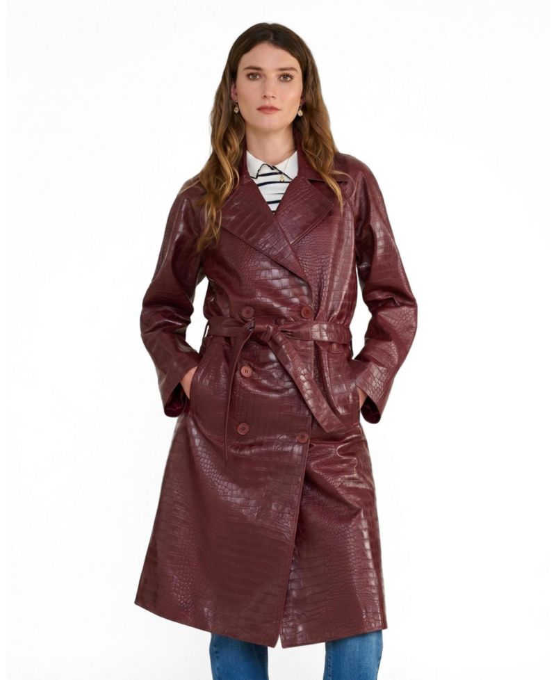 Women's Sloane Croc-Embossed Leather Trench Coat