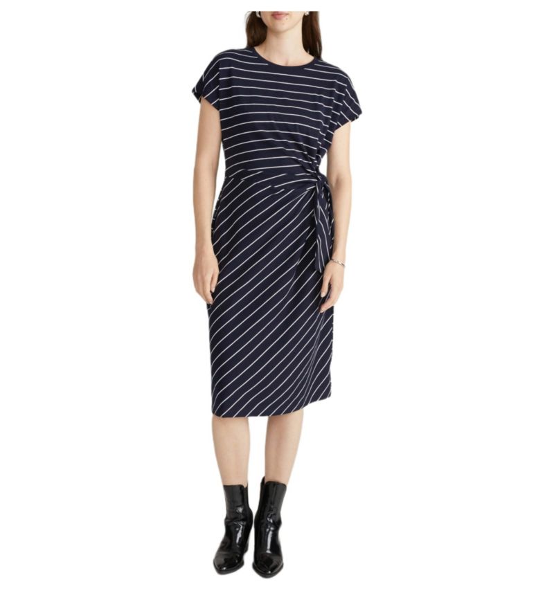 Plus Size Crescent Breton Stripe Knot Dress