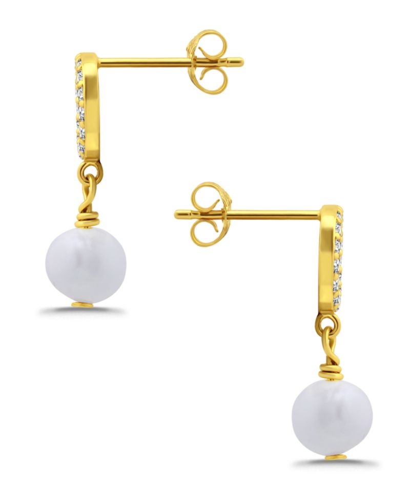 Freshwater Cultured Pearl Drop Cubic Zirconia Open Circle Post Earrings