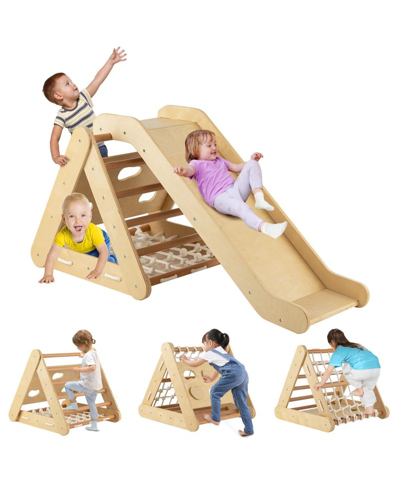 3-Side Triangle Climber with Sliding Board and Climbing Net