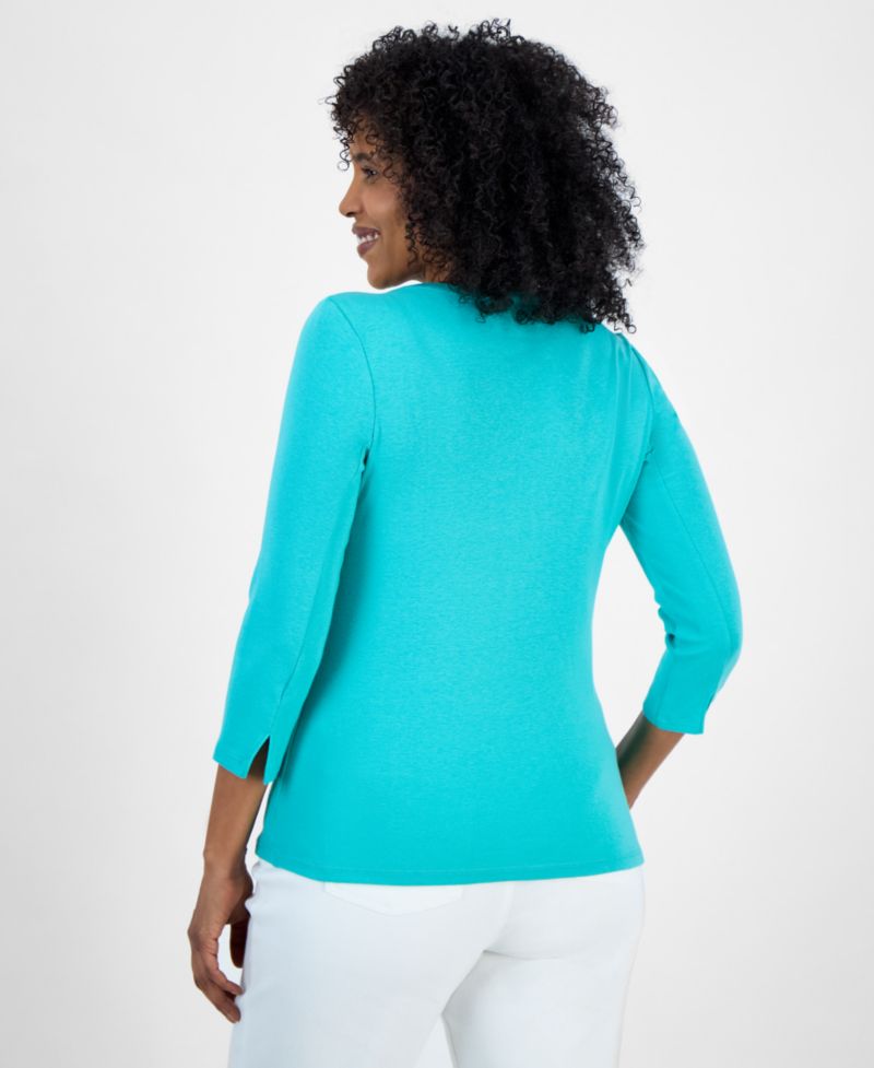 Plus Size 3/4 Sleeve Boat-Neck Top