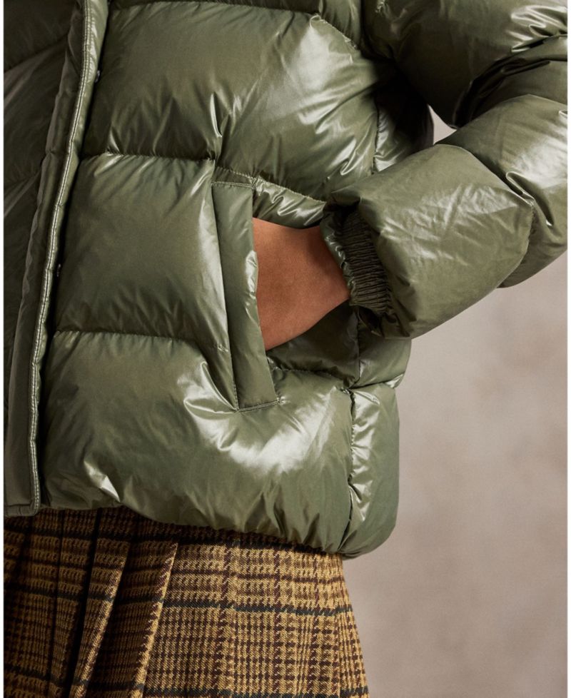 Girls' 7-16 Glossy Down Hooded Jacket