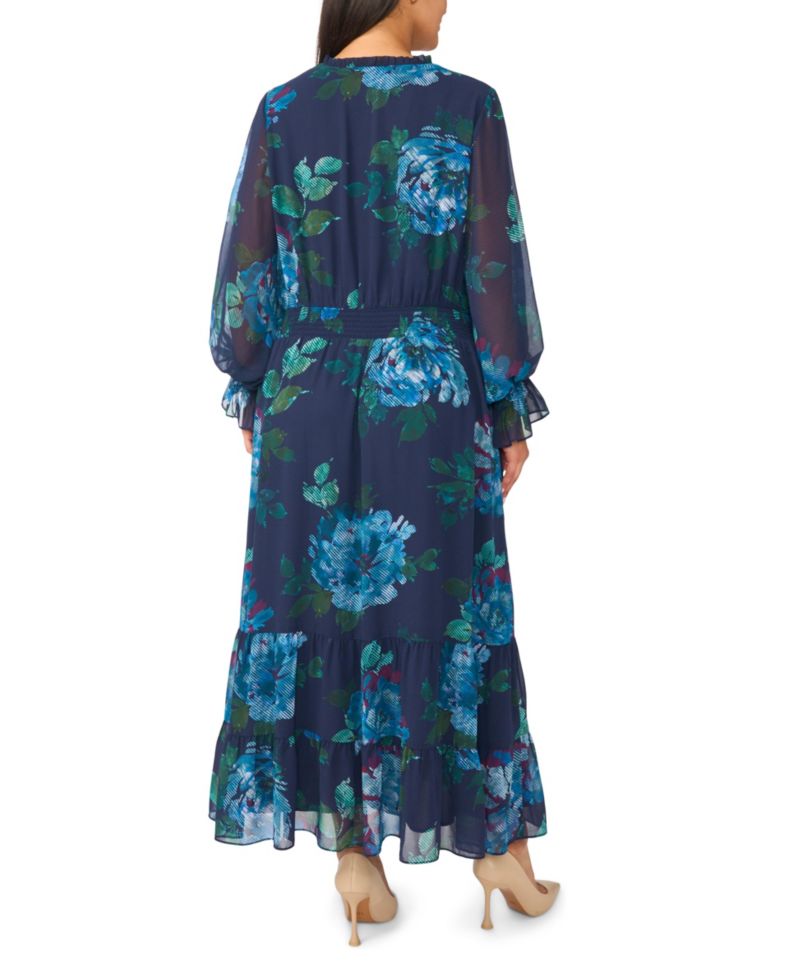Plus Size Floral-Smocked Maxi Dress
