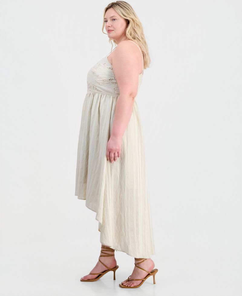 Trendy Plus Size Lace-Trim Striped Midi Dress
