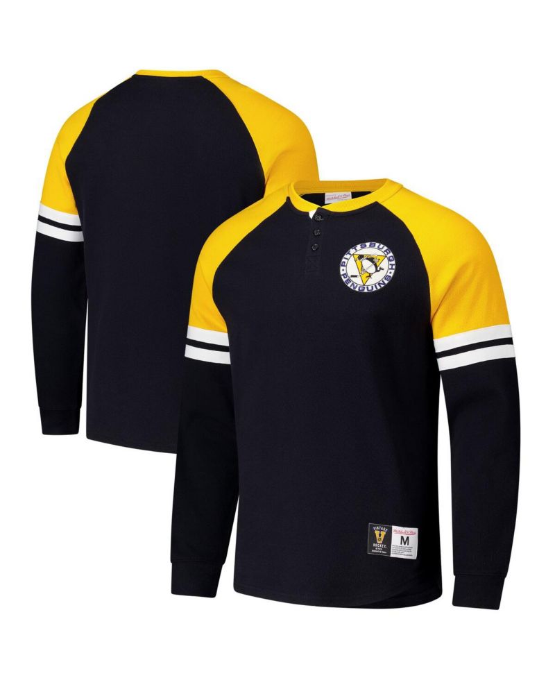 Men's Black Pittsburgh Penguins Thermal Henley Long Sleeve T-Shirt
