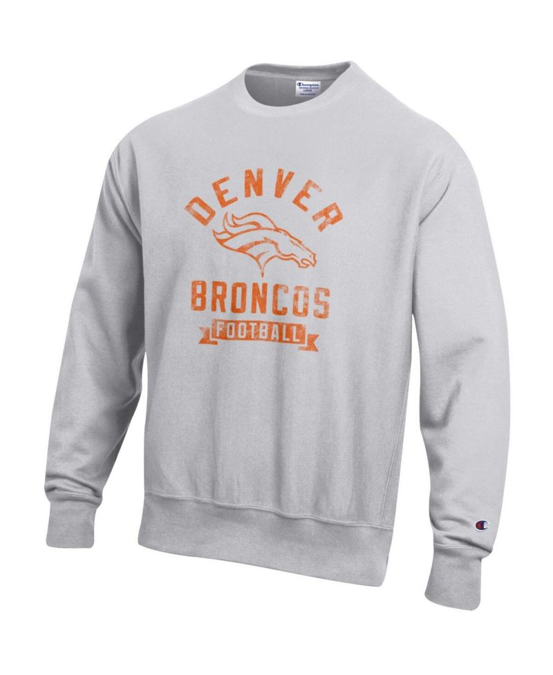 Men's Heather Gray Denver Broncos Reverse Weave Fleece Pullover Sweatshirt