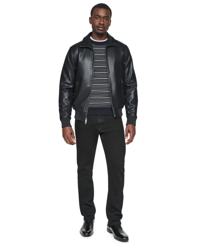 Men's Faux Leather Bomber Jacket