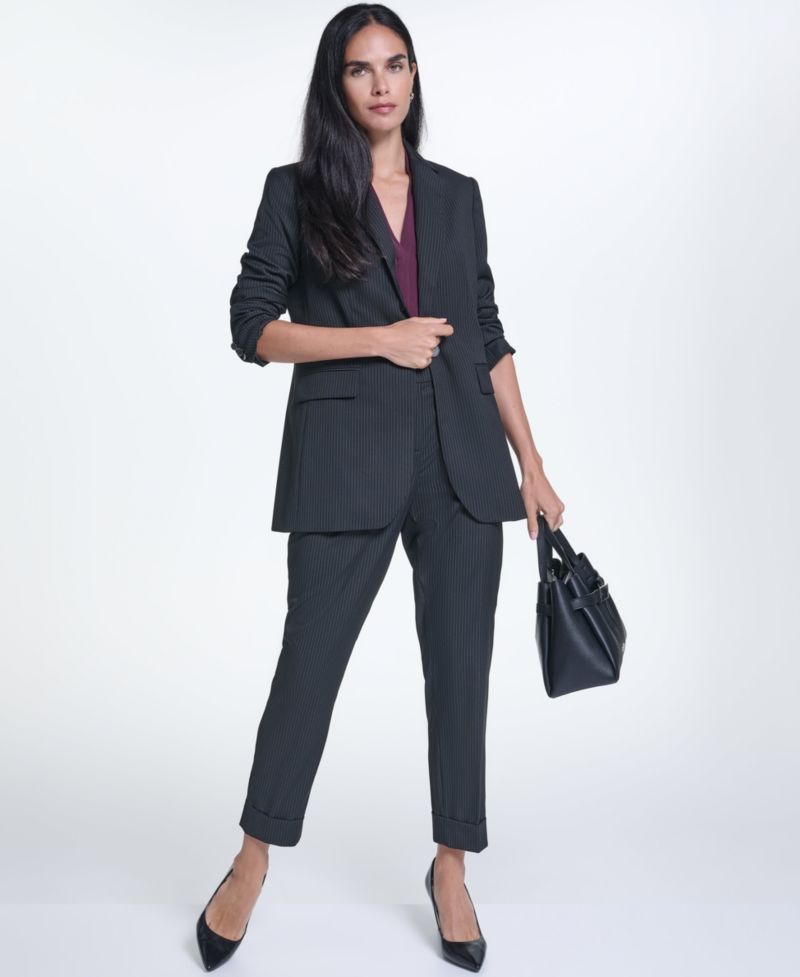 Women's Single Button Notch Collar Stripe Blazer