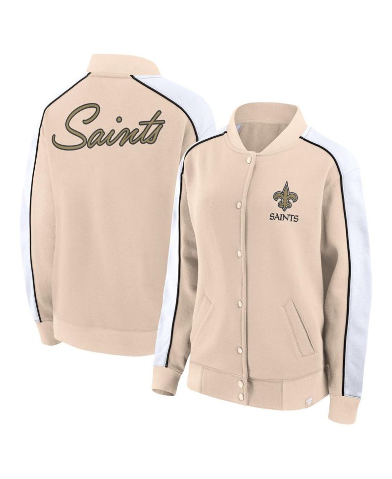 Women's Tan New Orleans Saints Lounge Full-Snap Varsity Jacket