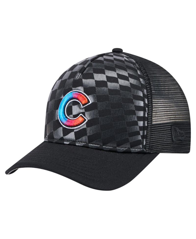 Men's Black Chicago Cubs Gradient 9FORTY A-Frame M-Crown Trucker Adjustable Hat