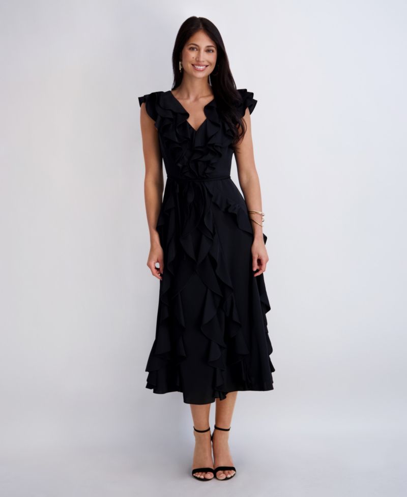 Women's Silky Woven Ruffle Midi Dress