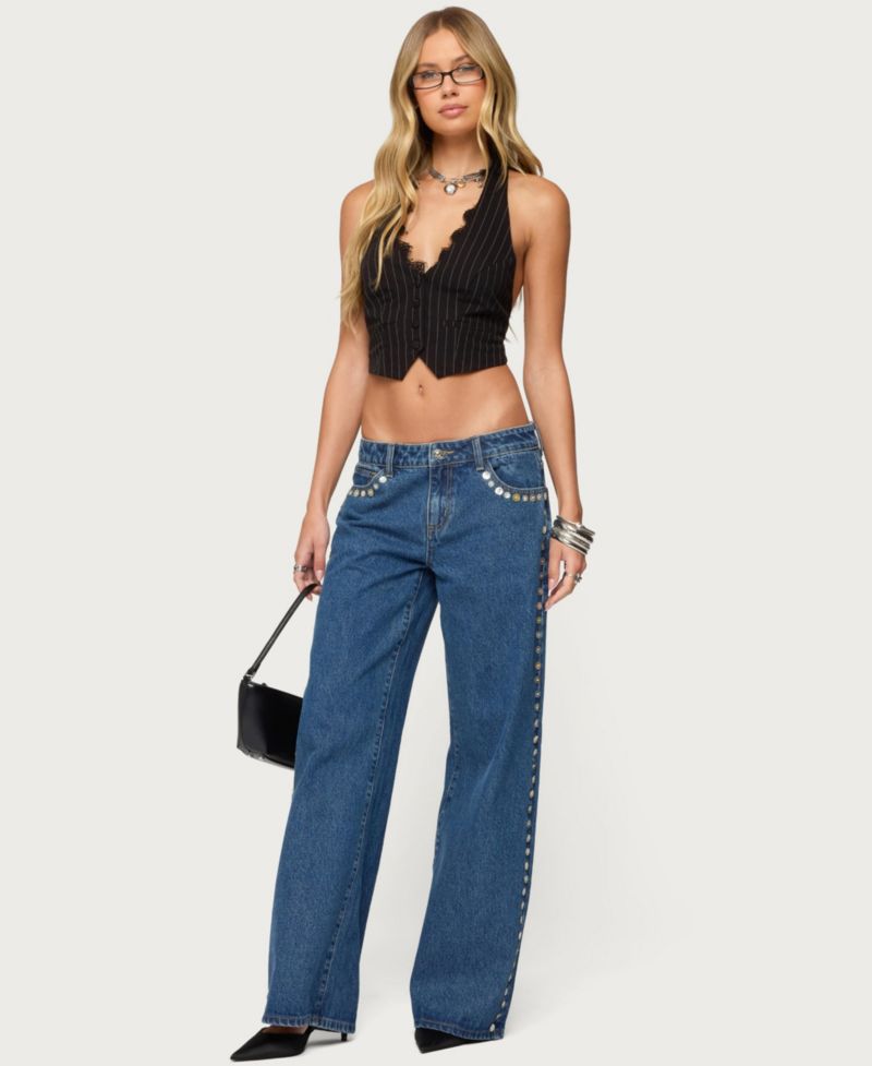 Womens Devon Lacey Pinstripe Halter Top