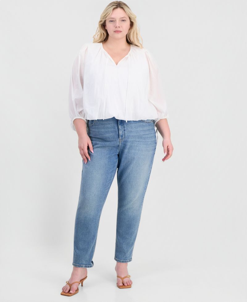 Plus Size Tie-Front Cotton Blouse