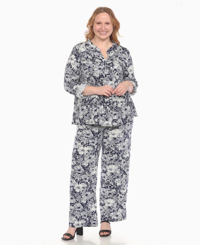Plus Size 2-Piece Floral Print Tunic Top and Pants Set