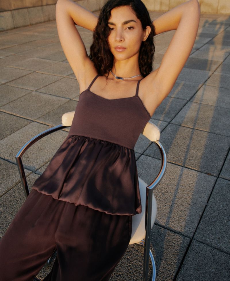 Women's Crossed Back Combined Fabric Top