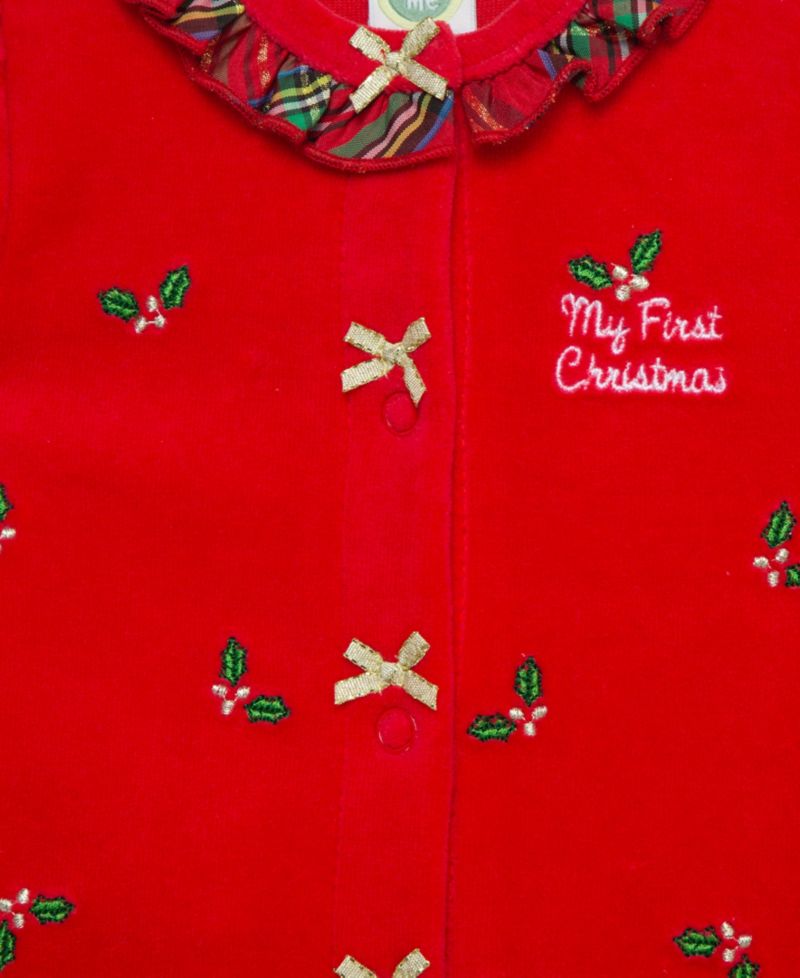 Baby Girls' Holly Plaid Embroidered Velour Footed Coveralls