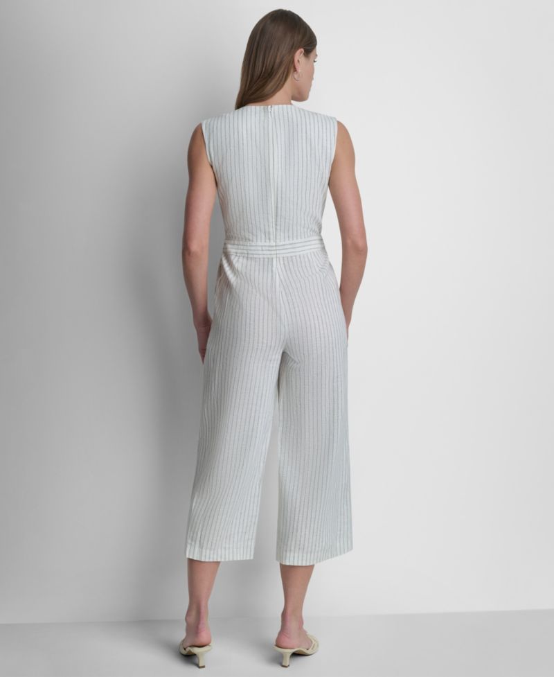 Women's Striped Sleeveless Wrap Jumpsuit