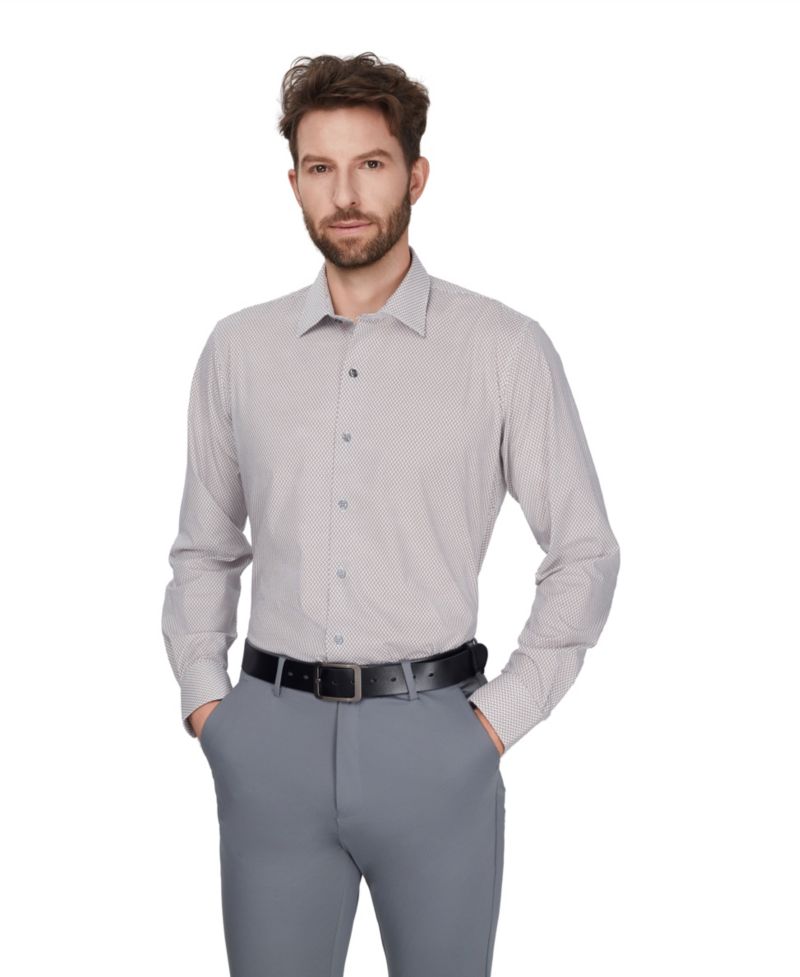 Men's Geometric Pattern Spread Collar Dress Shirt