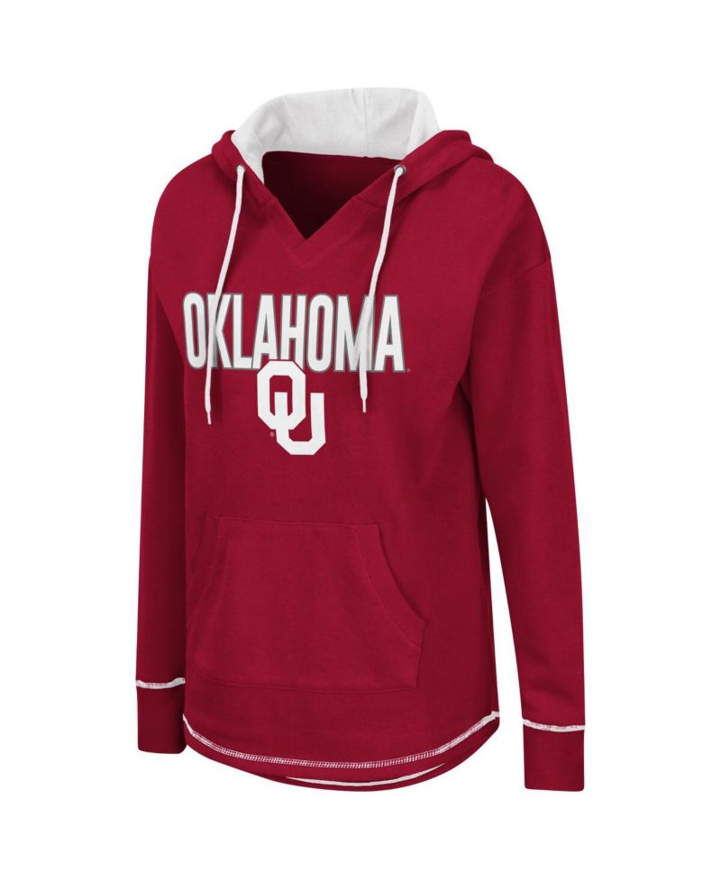 Women's Crimson Oklahoma Sooners Tunic Pullover V-Neck Hoodie