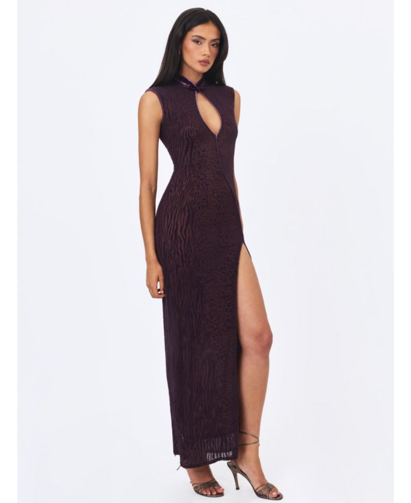 Women's Riona Party-Cocktail Burnout-Velvet Keyhole Maxi Dress