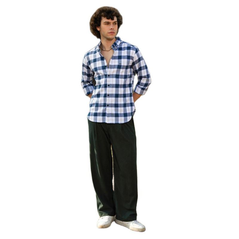 Men's Navy Blue Bi-Buffalo Check Shirt