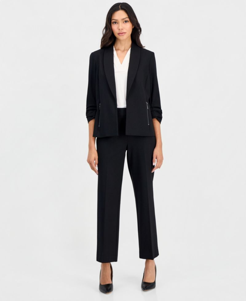 Petite 3/4-Sleeve Open-Front Jacket & Pull-On Wide-Leg Pants