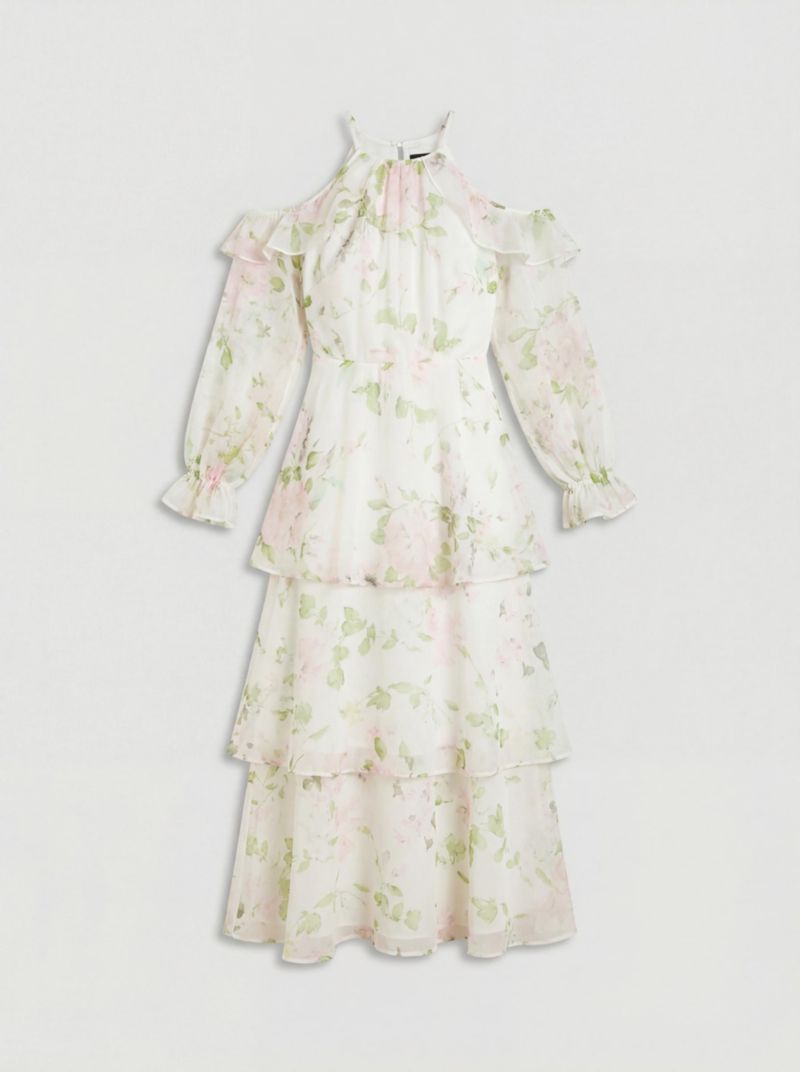 Women's Organza Cold Shoulder Midi Dress