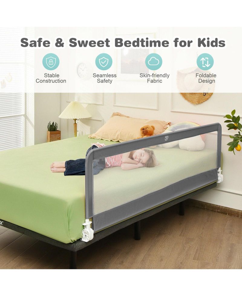 71 Inch Extra Long Swing Down Bed Guardrail with Safety Straps