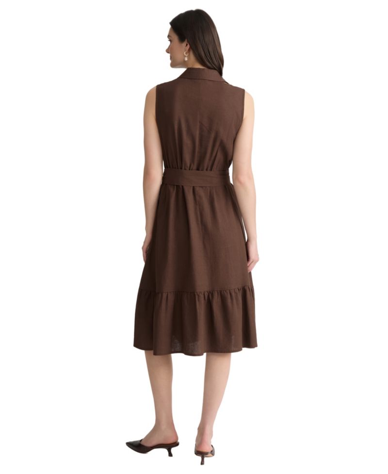 Women's Collared Neck Midi Shirt-Dress
