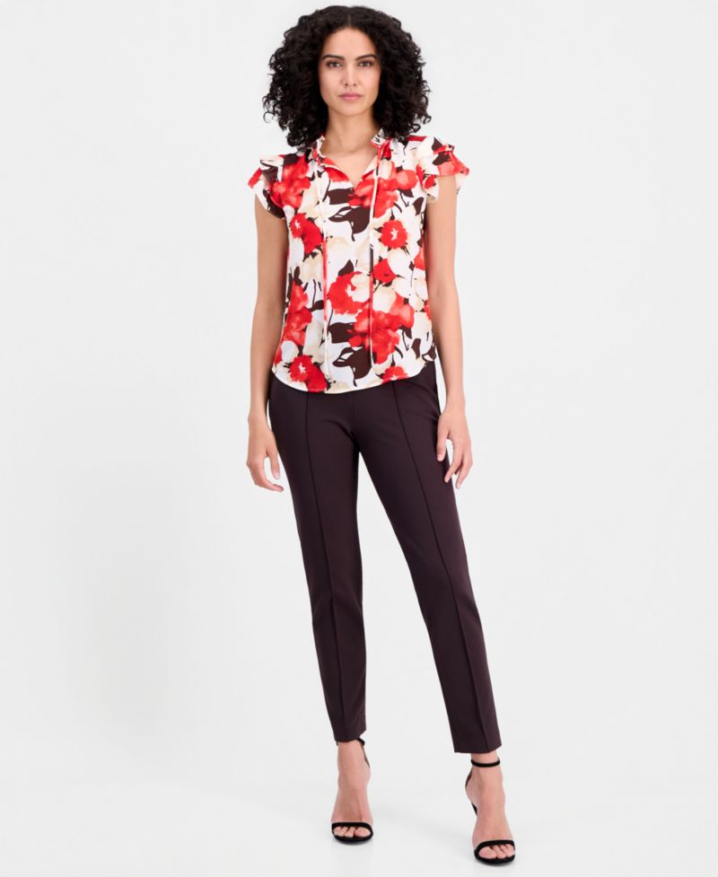 Petite Tie-Neck Ruffle-Sleeve Top