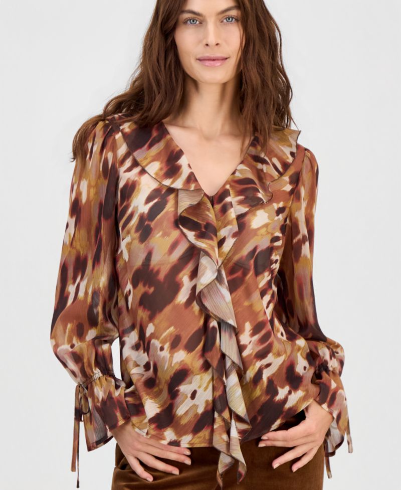 Women's Ruffled Tie-Cuff Top