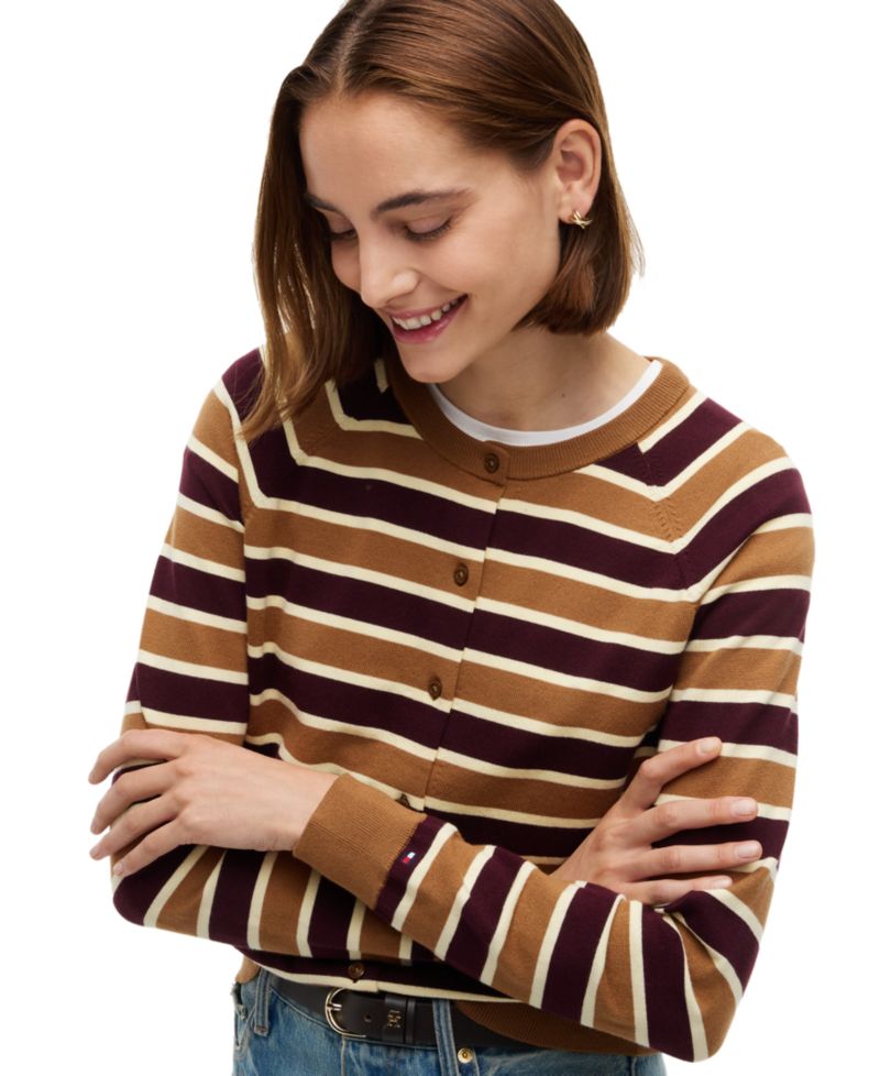 Women's Striped Slim-Fit Crewneck Cardigan