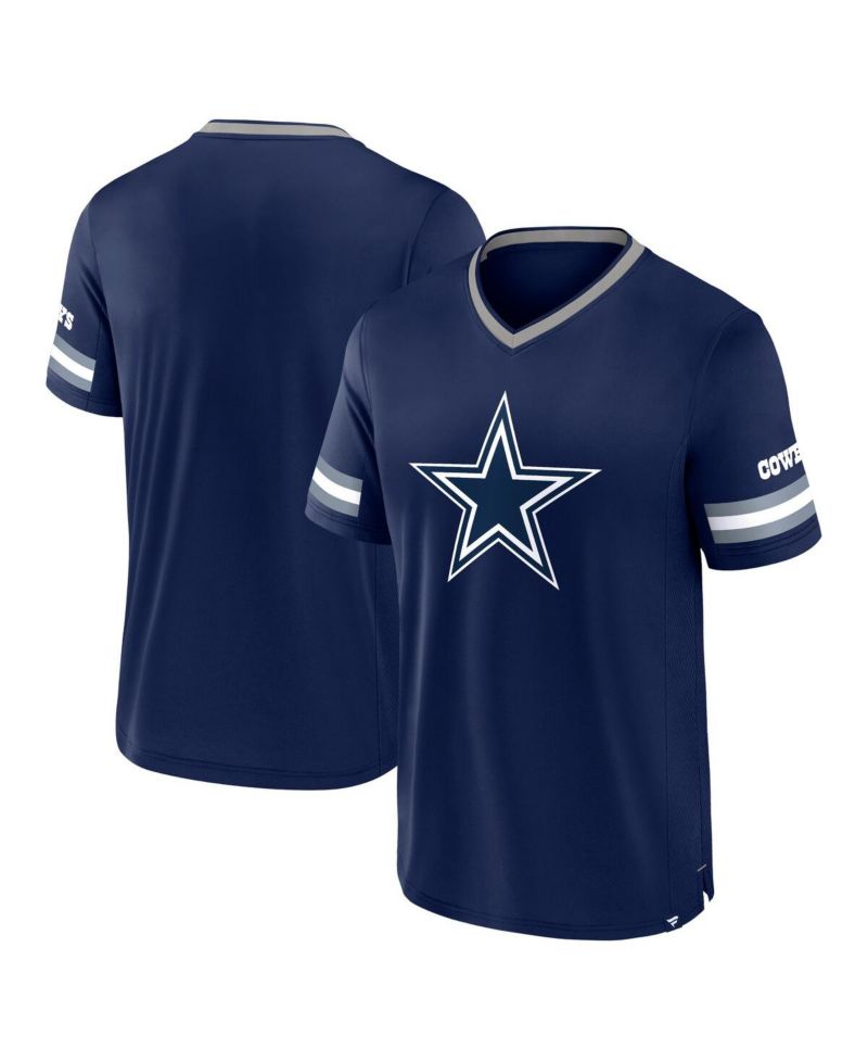 Men's Navy Dallas Cowboys Stripe Stacking V-Neck T-Shirt