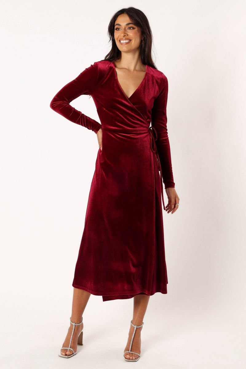 Womens Darby Long Sleeve Midi Dress - Burgundy