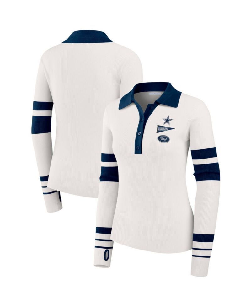 Women's White Dallas Cowboys Ribbed Henley Polo Sweater