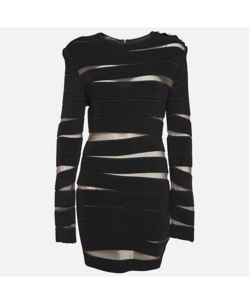 Women's Black Open Knit Long Sleeve Mini Dress
